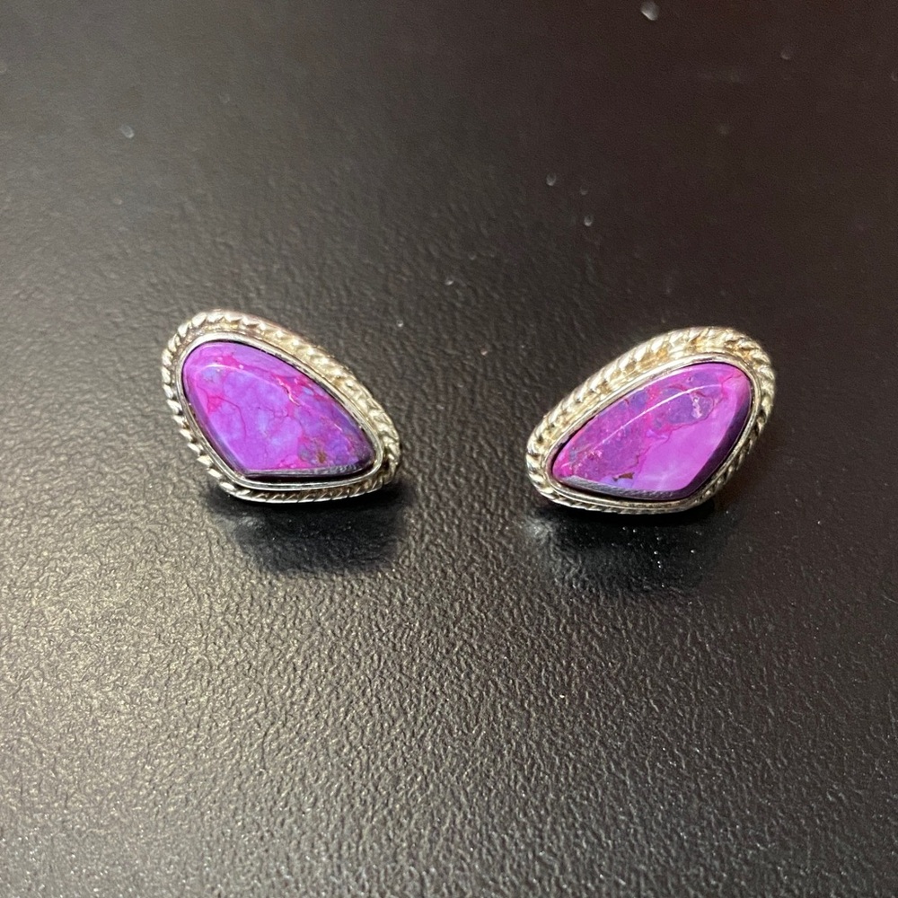 DTR Vintage 925 sterling silver purple Jasper pierced Earrings